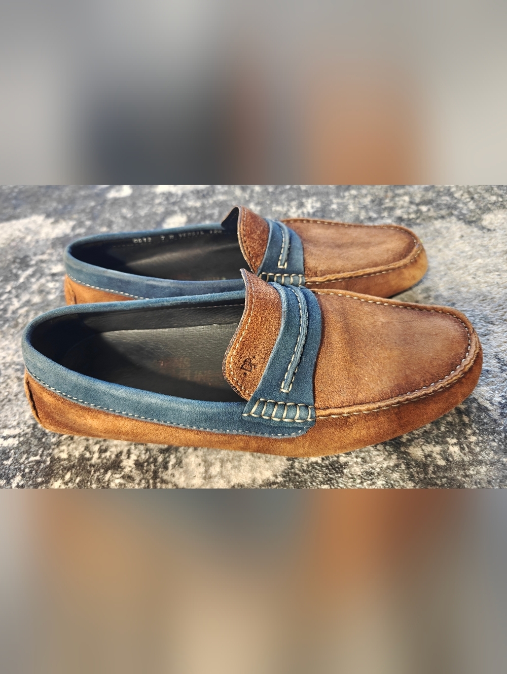 Donal J Pliner Vergil Brown Suede Loafers Men's 7 with Blue Trim